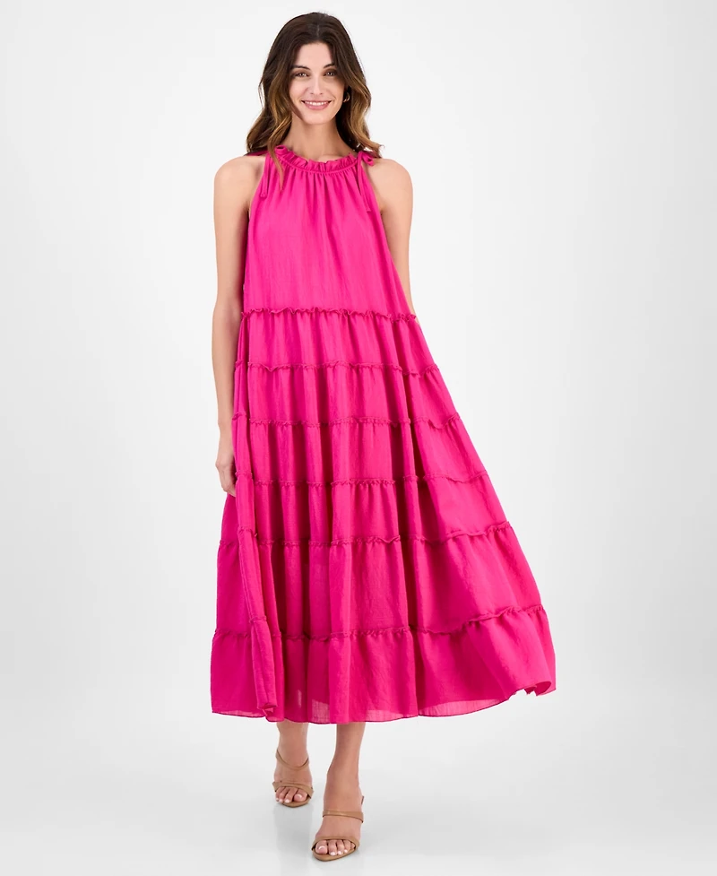 Robbie Bee Women's Tiered Ruffled-Neck Midi Dress