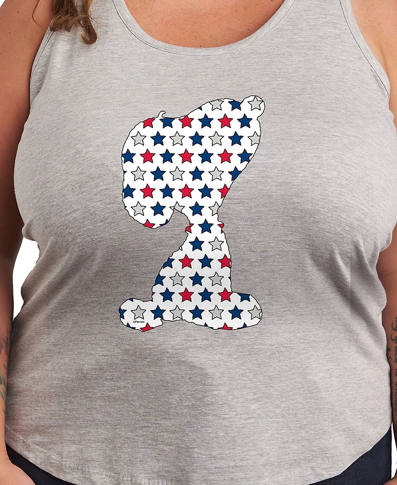 Hybrid Apparel Plus Peanuts Americana Snoopy Graphic Crew Neck Tank T-Shirt
