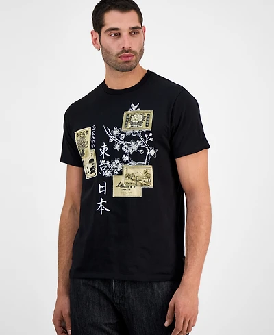 Guess Men's Japanese Stamps Short Sleeve Crewneck Graphic T-Shirt