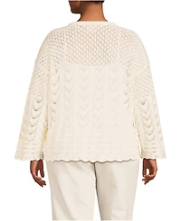 Lands' End Plus Cotton Boucle Pointelle Notch Neck Sweater