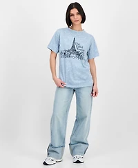 Rebellious One Juniors' Eiffel Tower Mineral Wash Boyfriend T-Shirt