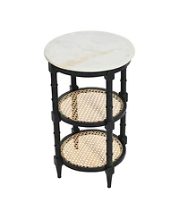 Creative Co-op 17.7" Solid Wood Natural Cane Round End Table