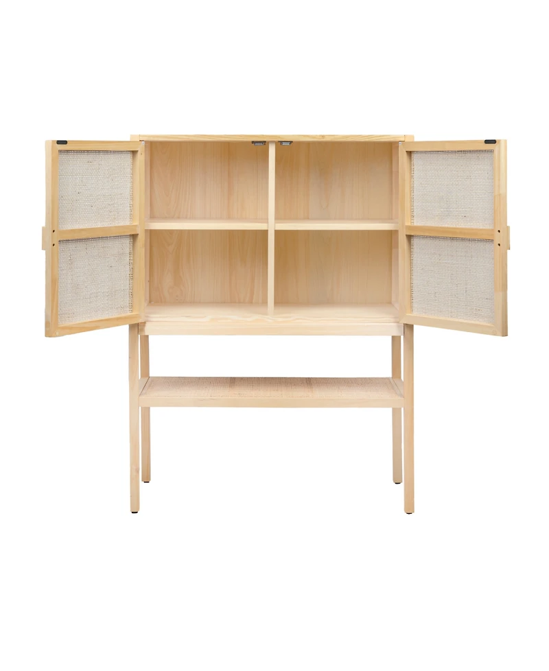 Creative Co-op 15.8" Woven Rattan and Wood Bohemian Cabinet