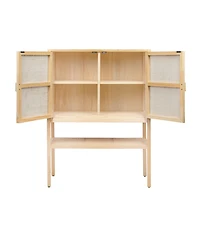 Creative Co-op 15.8" Woven Rattan and Wood Bohemian Cabinet
