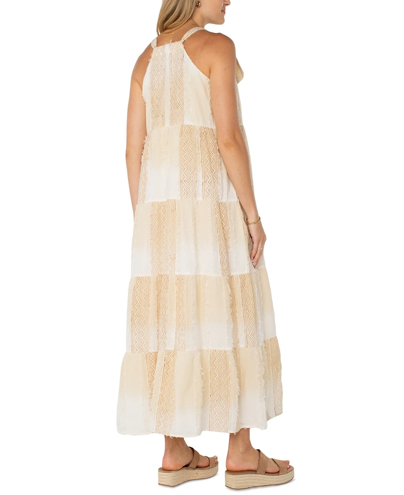Liverpool Los Angeles Women's Printed Textured Cotton Sleeveless Maxi Dress