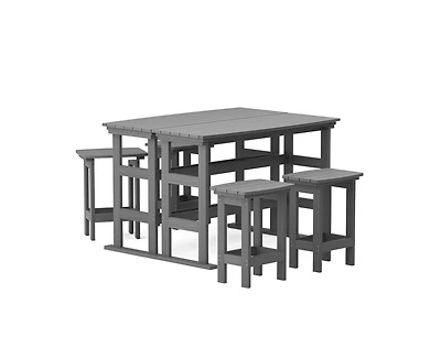 6-Piece Hdpe Plastic Outdoor Patio Rectangle Bar Height Bistro Dining Set in Gray
