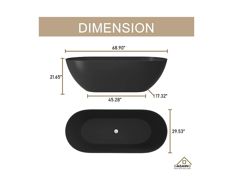 Casainc 69" x 30" Solid Surface Stone Freestanding Soaking Bathtub