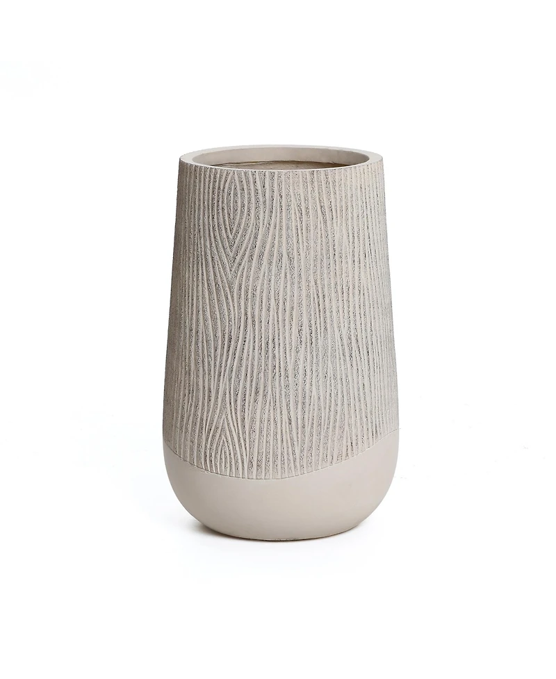 LuxenHome Blended Tan with Wood Pattern Round Tapered -Inch Tall MgO Planter