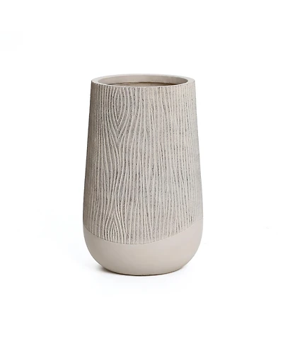 LuxenHome Blended Tan with Wood Pattern Round Tapered -Inch Tall MgO Planter