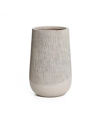LuxenHome Blended Tan with Wood Pattern Round Tapered -Inch Tall MgO Planter