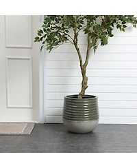 LuxenHome Emerald Ribbed Top with Ivory Bottom 14.6" Tall Resin Round Planter