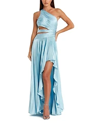 Mac Duggal Women's One Shoulder Pleated Charmeuse Gown with Slit