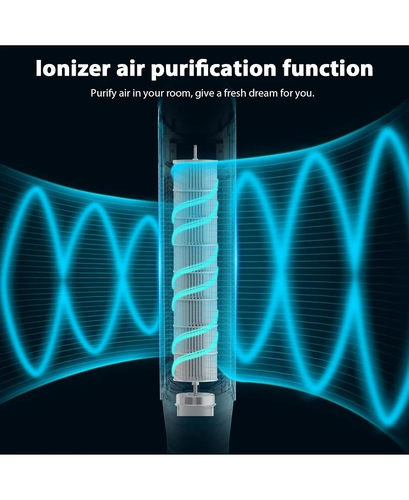 Cowsar Tower Fan 360°Oscillating Fan Quiet Cooling 24H Timer Remote Control Powerful Standing 8 Wind Speed 3 Wind Modes Ionizer Mode Bladeless Po