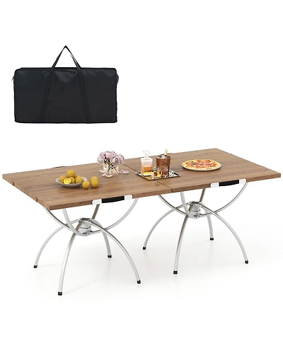 2 Pack Folding Camping Table with Wood-grain Tabletop for Hiking Party