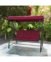 3 Seat Outdoor Porch Swing with Adjustable Canopy