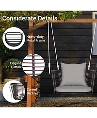 Single Person Hanging Seat with Woven Rattan Backrest for Backyard