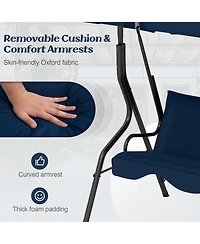 3 Seat Outdoor Patio Canopy Swing with Cushioned Steel Frame
