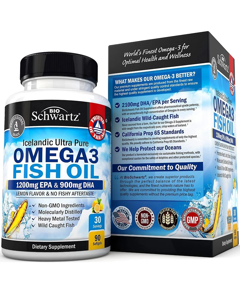 Omega 3 Fish Oil Supplement - 1200mg Epa and 900mg Dha Fatty Acid Per Serving from Wild Caught Fish - Supports Joint, Eyes, Brain & Skin Health