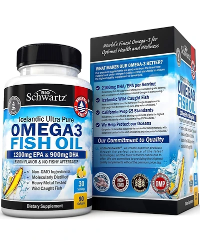Omega 3 Fish Oil Supplement - 1200mg Epa and 900mg Dha Fatty Acid Per Serving from Wild Caught Fish - Supports Joint, Eyes, Brain & Skin Health