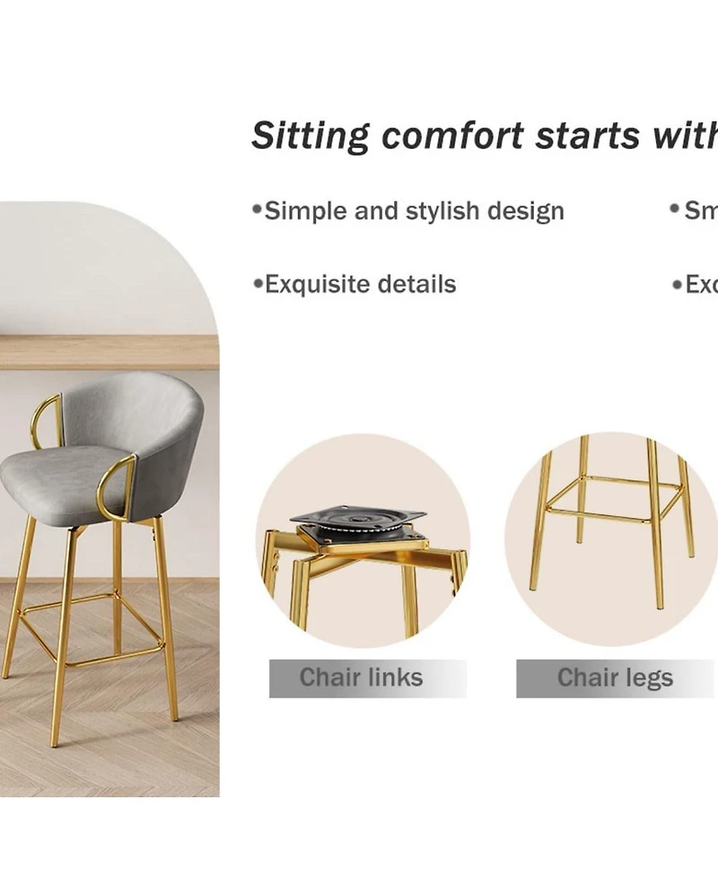Set of 2 Modern 30 Inch Swivel Bar Stools with Upholstered Seats and Metal Legs Stylish Counter Height Chairs for Kitchen Dining or Home Bar-The Pop H