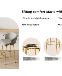 Set of 2 Modern 30 Inch Swivel Bar Stools with Upholstered Seats and Metal Legs Stylish Counter Height Chairs for Kitchen Dining or Home Bar-The Pop H