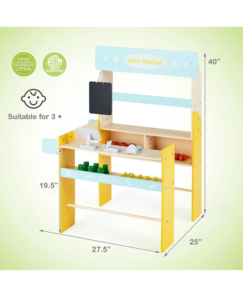 Kid's Pretend Play Grocery Store with Cash Register and Blackboard