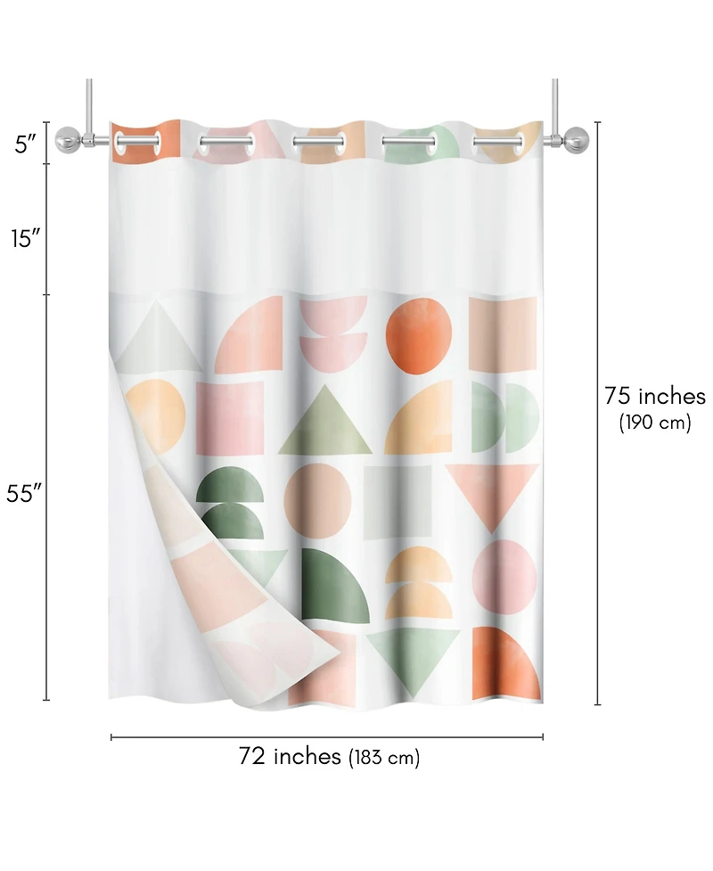 Americanflat 72x75 Hookless Shower Curtain - Abstract Shower Curtain with Sheer Panel, Snap-In Liner, and Grommets