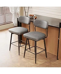Set of Two Swivel Bar Stools with Leather Cushions, Metal Frame, Modern 360° Counter Height Chairs for Kitchen or Restaurant-The Pop Home