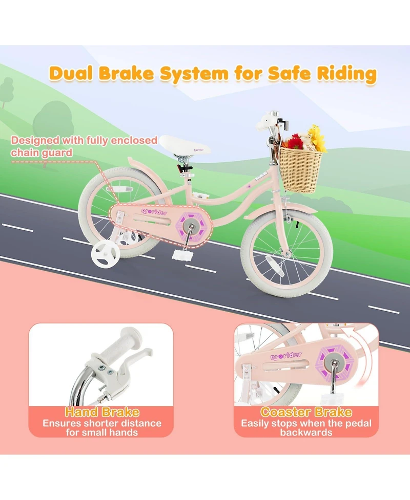 16-Inch Kids Bike with Adjustable Handlebar for Girls Boys Age 4-7