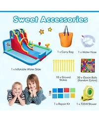 Inflatable Water Slide Water Park with Long Slide and Splash Pools and Ball Pit with 735W Blower