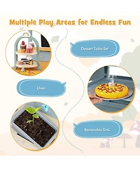 Fir Wood Play Kitchen with Kids Picnic Table and Built-in Bench