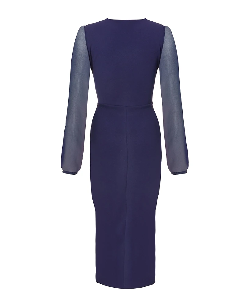 Quiz Women's Scuba Crepe Front Wrap Chiffon Sleeve Midi Dress