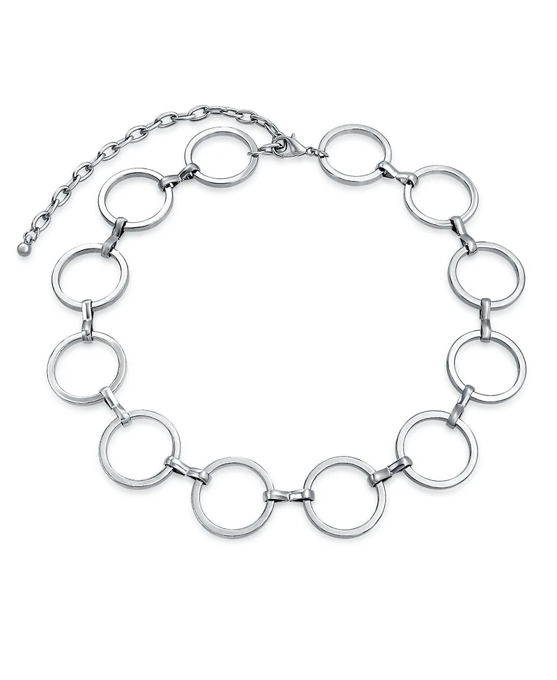 Bling Jewelry Geometric Retro Mod Fashion Large Open Round Circle Choker Necklace Silver Tone Metal Adjustable