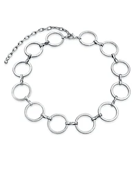 Bling Jewelry Geometric Retro Mod Fashion Large Open Round Circle Choker Necklace Silver Tone Metal Adjustable
