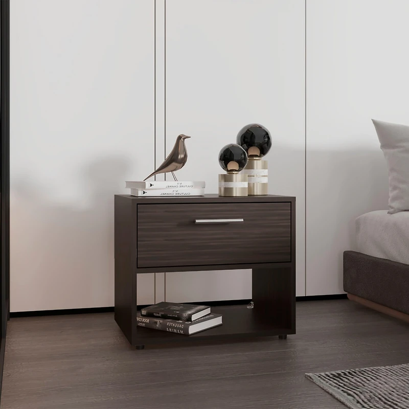 Noxen Nightstand, 1 Drawer, 1 Shelf, 4 Legs, Walnut