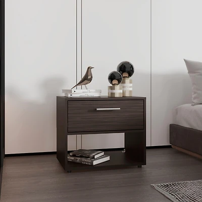 Noxen Nightstand, 1 Drawer, 1 Shelf, 4 Legs, Walnut
