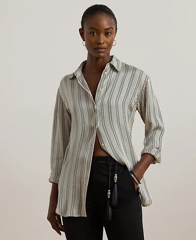 Lauren Ralph Petite Relaxed-Fit Striped Satin Shirt