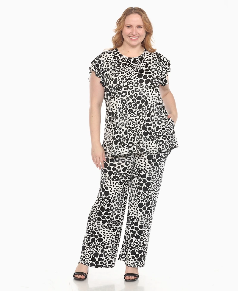 White Mark Plus 2-Piece Floral Print Tunic Top and Pants Set