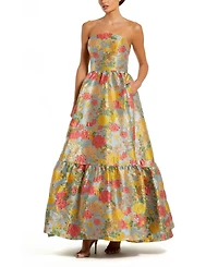 Mac Duggal Women's Strapless Brocade Floral Gown With Ruffle Hem