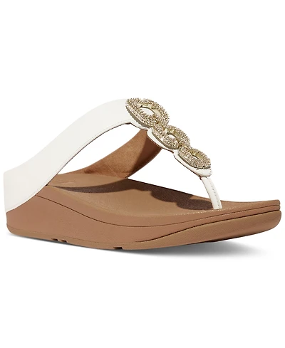 FitFlop Women's Fino Crystal Chain Leather Toe-Post Sandals