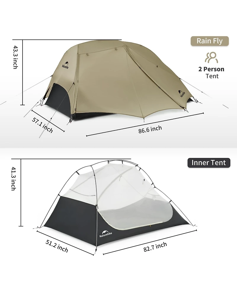 Naturehike Star River Ul 2 Person Backpacking Tent, Double Layer Waterproof Two Lightweight Cycling Tent