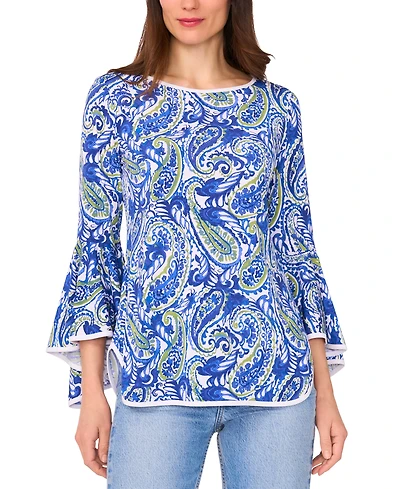 Sam & Jess Women's Printed Crewneck 3/4-Bell-Sleeve Blouse