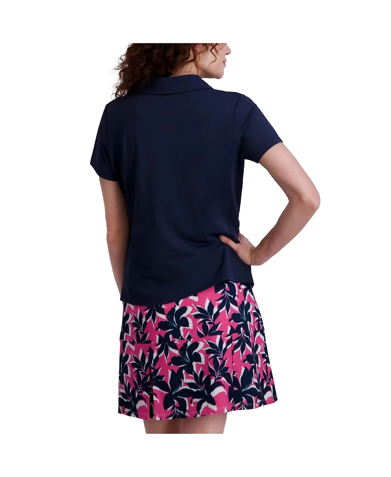 Stella Parker Women's Side Ruched Y-neck Short Sleeve Polo