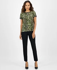 Ak Anne Klein Petite Animal-Print Button-Back Top