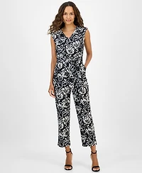 Ak Anne Klein Petite Printed V-Neck Jumpsuit