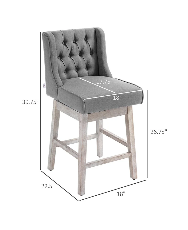 Set of 2 Swivel Counter Height Stools, 26.75" Wingback Tufted Seats with Solid Wood Frame & Footrest for Kitchen Island -The Pop Home