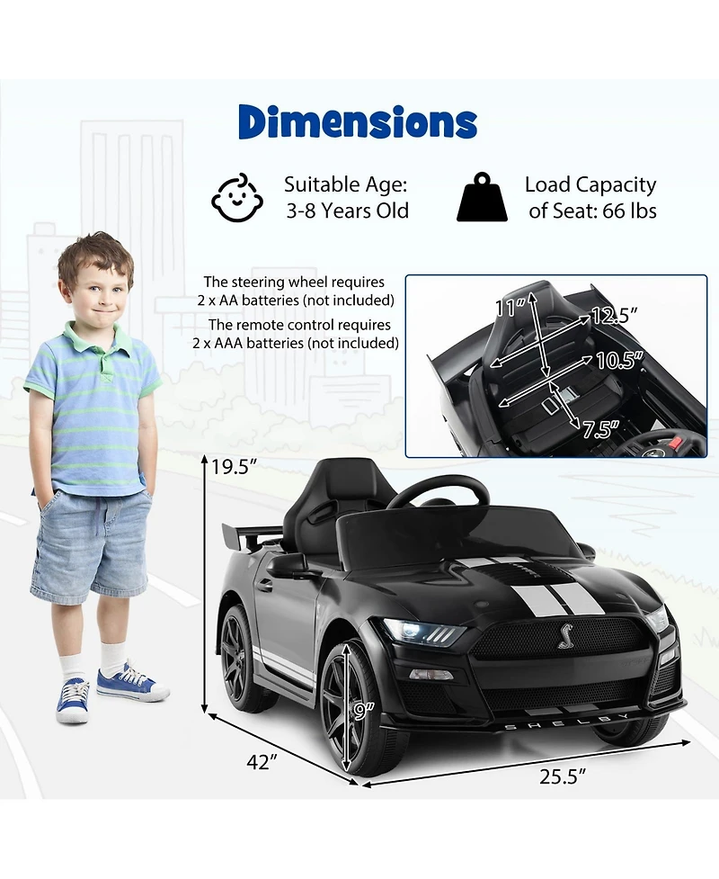 12V Licensed Ford Mustang Shelby GT500 Kids Ride on Car with Remote Control for Aged 3-8