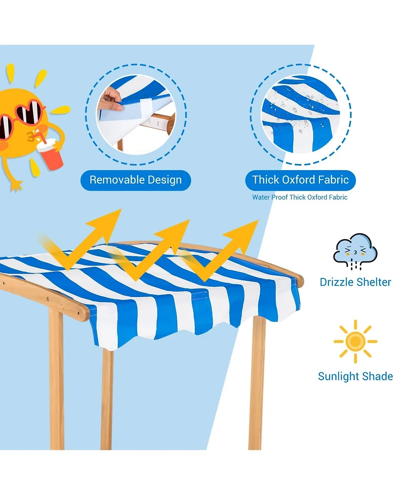 Kids Wooden Sandbox with Striped Canopy