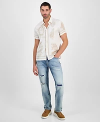 Guess Men's Floral Mirror Charm Short Sleeve Button-Front Shirt