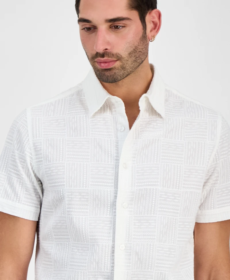 Guess Men's Idris Embroidery Short Sleeve Button-Front Shirt